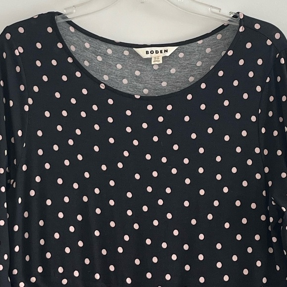 Boden Abigail Black and Pink Polka Dot Long Sleeve Dress Size 10P Jersey Knit - Picture 4 of 16